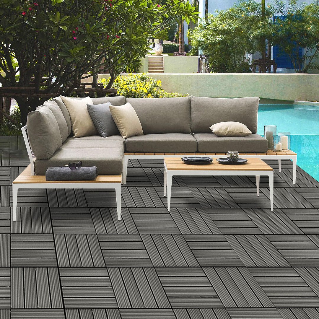 SOGA 11 pcs Grey DIY Wooden Composite Decking Tiles Garden Outdoor Backyard Flooring Home Decor - Outdoorium