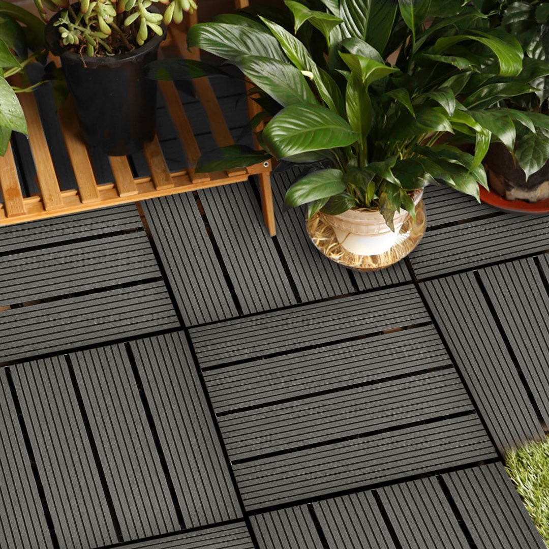 SOGA 11 pcs Grey DIY Wooden Composite Decking Tiles Garden Outdoor Backyard Flooring Home Decor - Outdoorium