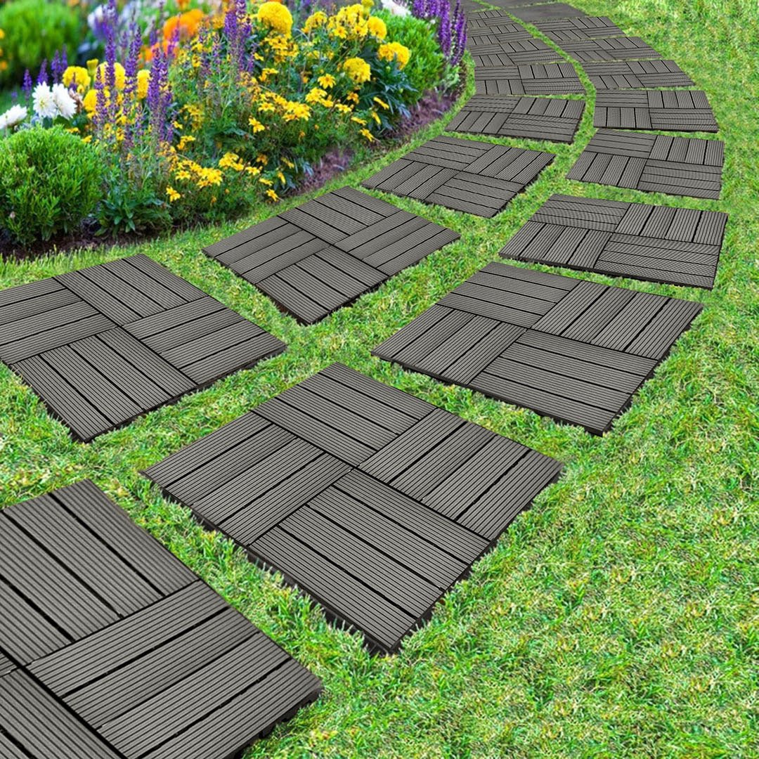 SOGA 11 pcs Grey DIY Wooden Composite Decking Tiles Garden Outdoor Backyard Flooring Home Decor - Outdoorium