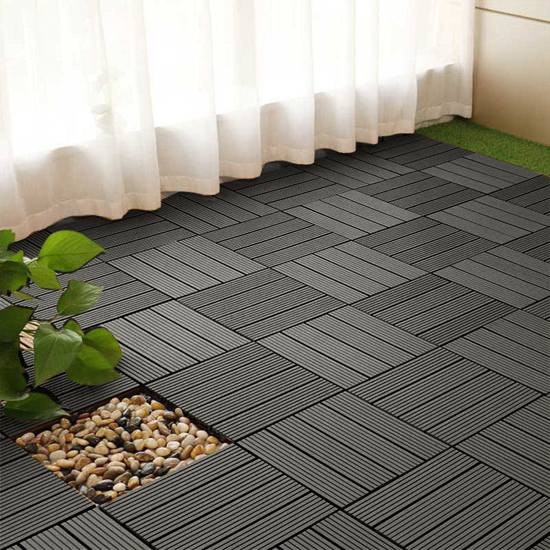 SOGA 11 pcs Grey DIY Wooden Composite Decking Tiles Garden Outdoor Backyard Flooring Home Decor - Outdoorium