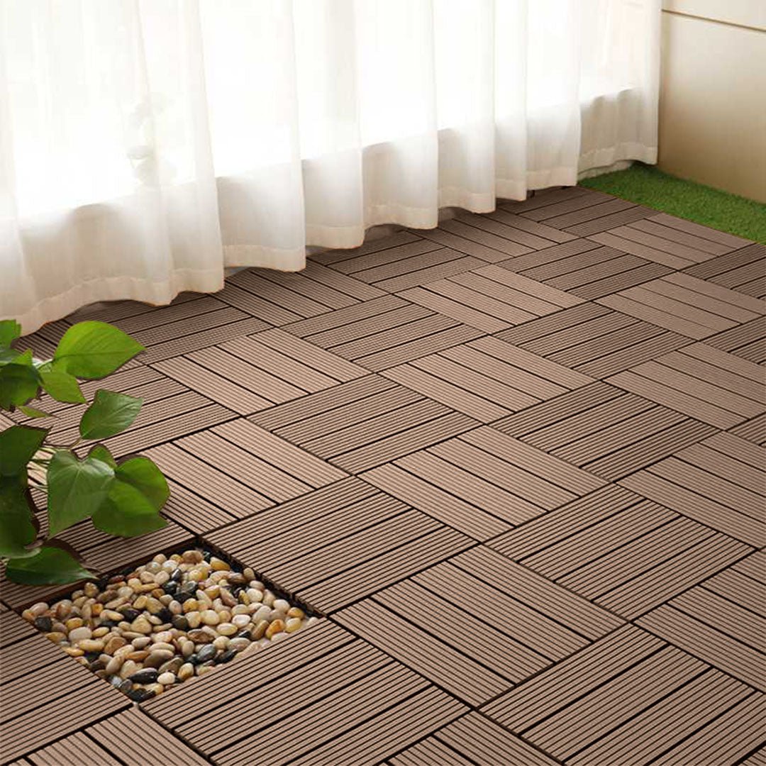 SOGA 11 pcs Light Chocolate DIY Wooden Composite Decking Tiles Garden Outdoor Backyard Flooring Home Decor - Outdoorium