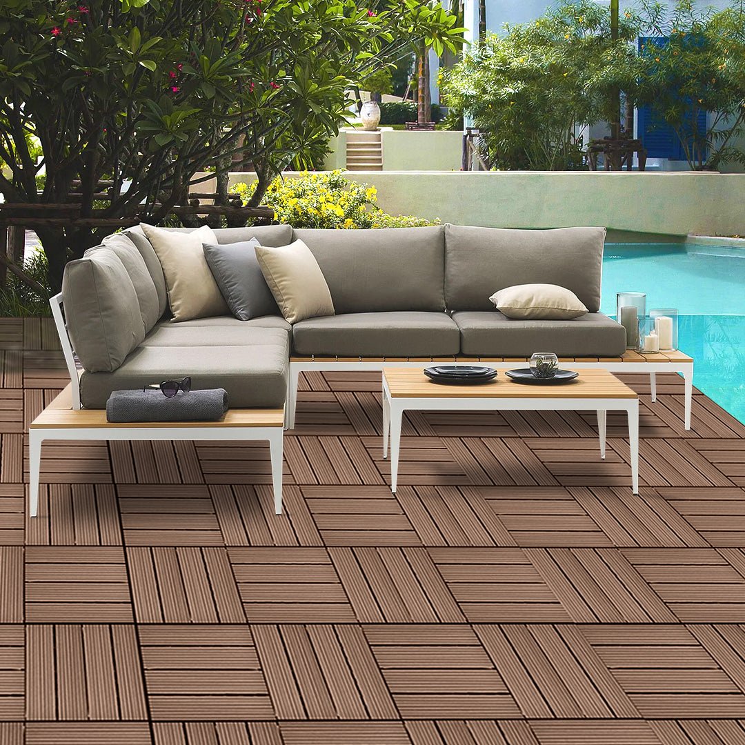 SOGA 11 pcs Light Chocolate DIY Wooden Composite Decking Tiles Garden Outdoor Backyard Flooring Home Decor - Outdoorium