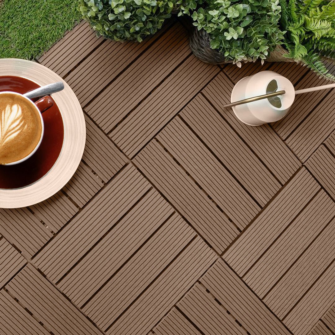 SOGA 11 pcs Light Chocolate DIY Wooden Composite Decking Tiles Garden Outdoor Backyard Flooring Home Decor - Outdoorium