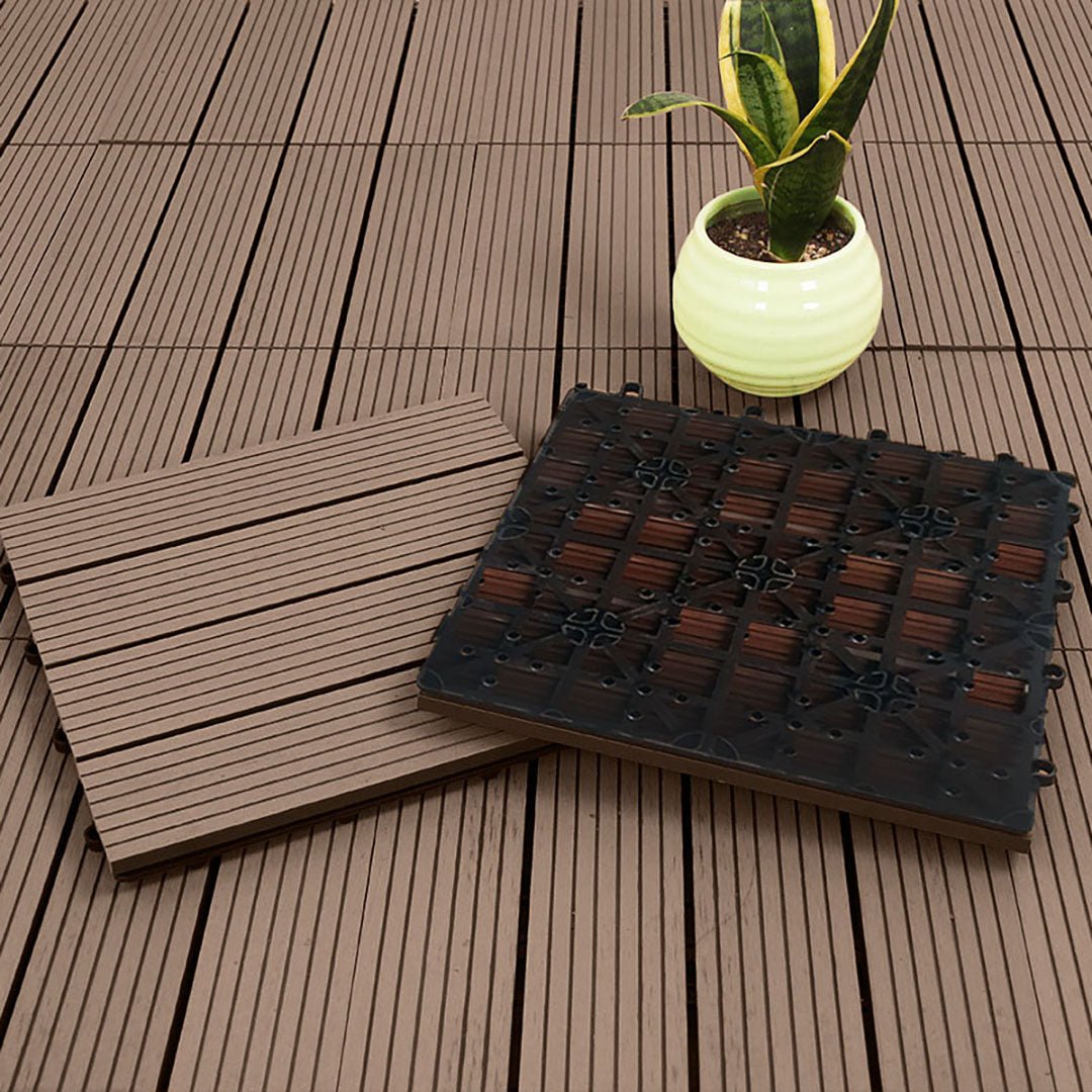 SOGA 11 pcs Light Chocolate DIY Wooden Composite Decking Tiles Garden Outdoor Backyard Flooring Home Decor - Outdoorium