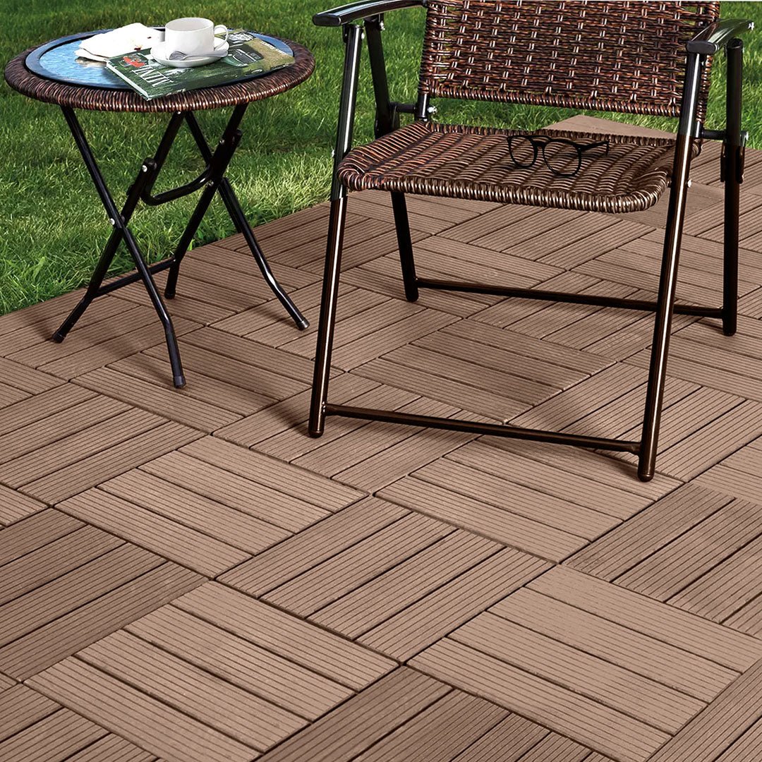 SOGA 11 pcs Light Chocolate DIY Wooden Composite Decking Tiles Garden Outdoor Backyard Flooring Home Decor - Outdoorium