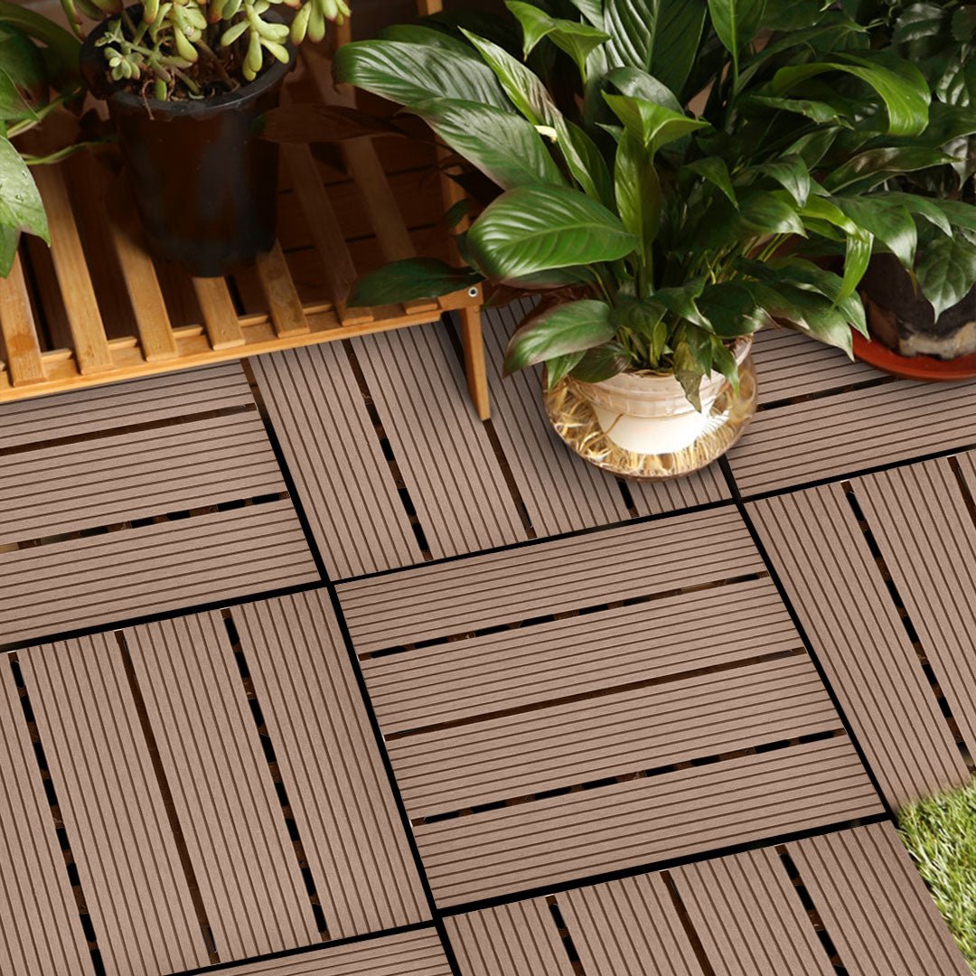 SOGA 11 pcs Light Chocolate DIY Wooden Composite Decking Tiles Garden Outdoor Backyard Flooring Home Decor - Outdoorium