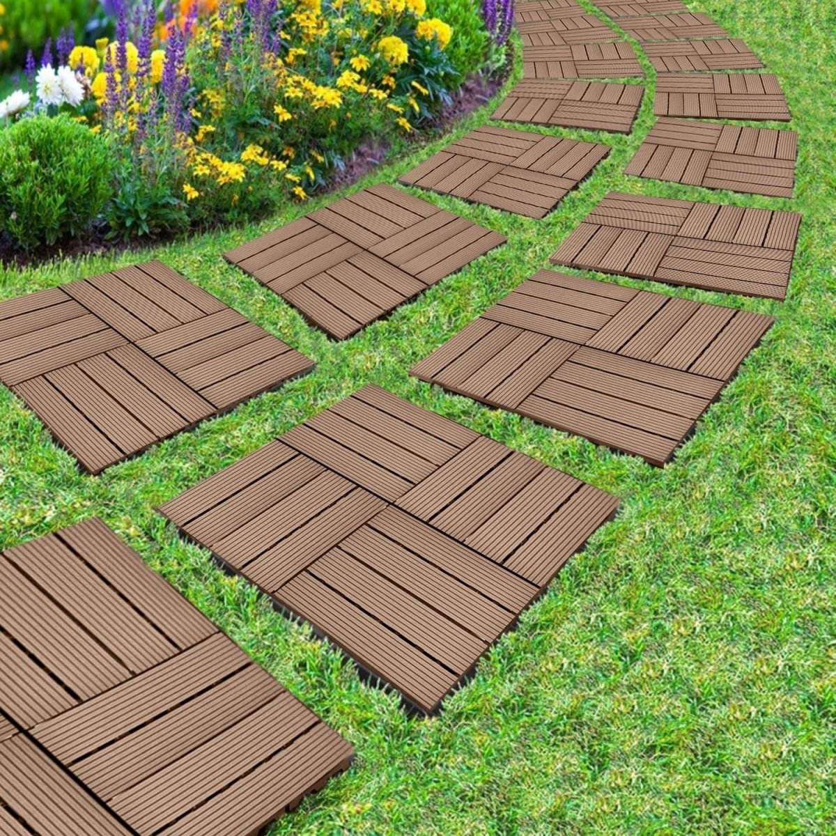 SOGA 11 pcs Light Chocolate DIY Wooden Composite Decking Tiles Garden Outdoor Backyard Flooring Home Decor - Outdoorium