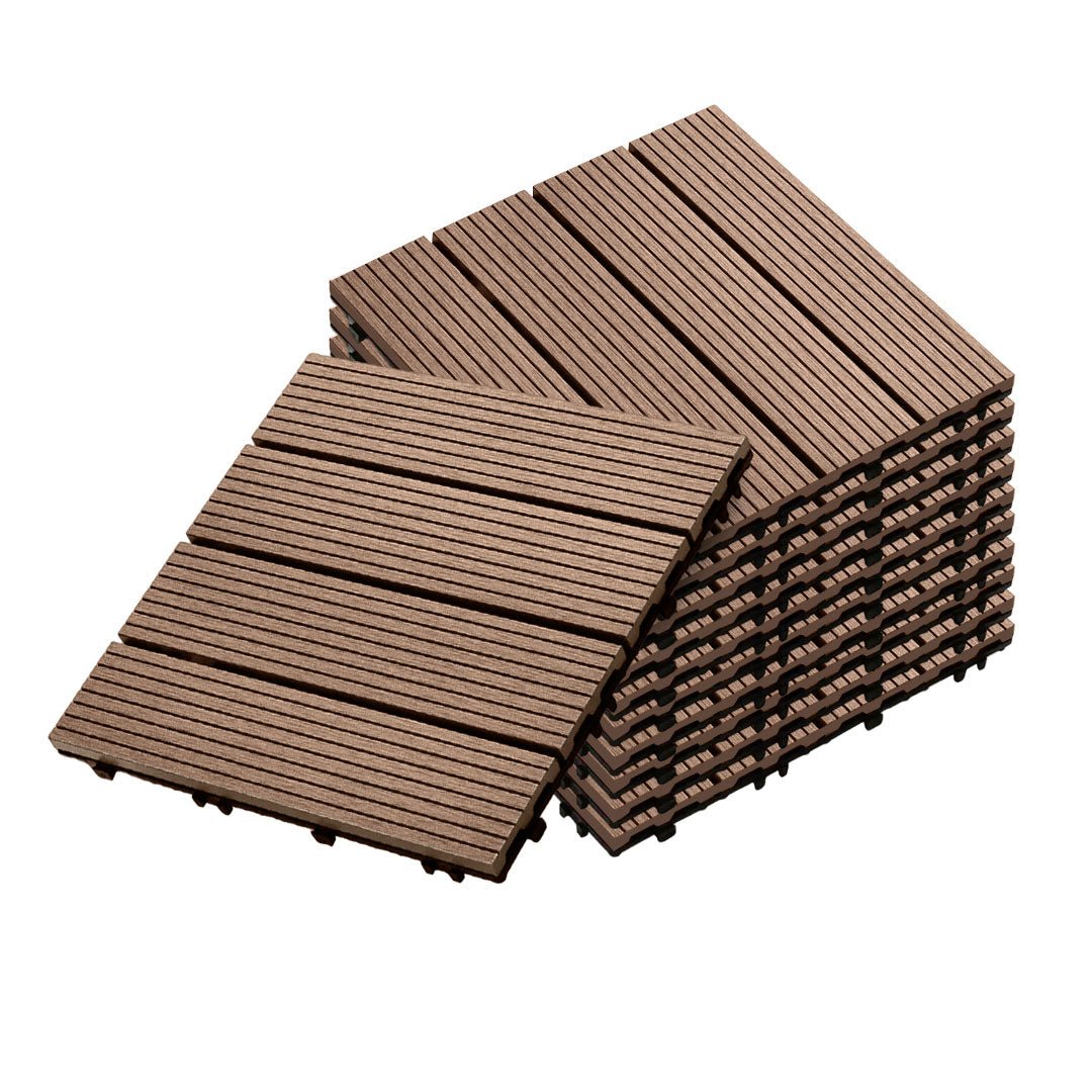 SOGA 11 pcs Light Chocolate DIY Wooden Composite Decking Tiles Garden Outdoor Backyard Flooring Home Decor - Outdoorium