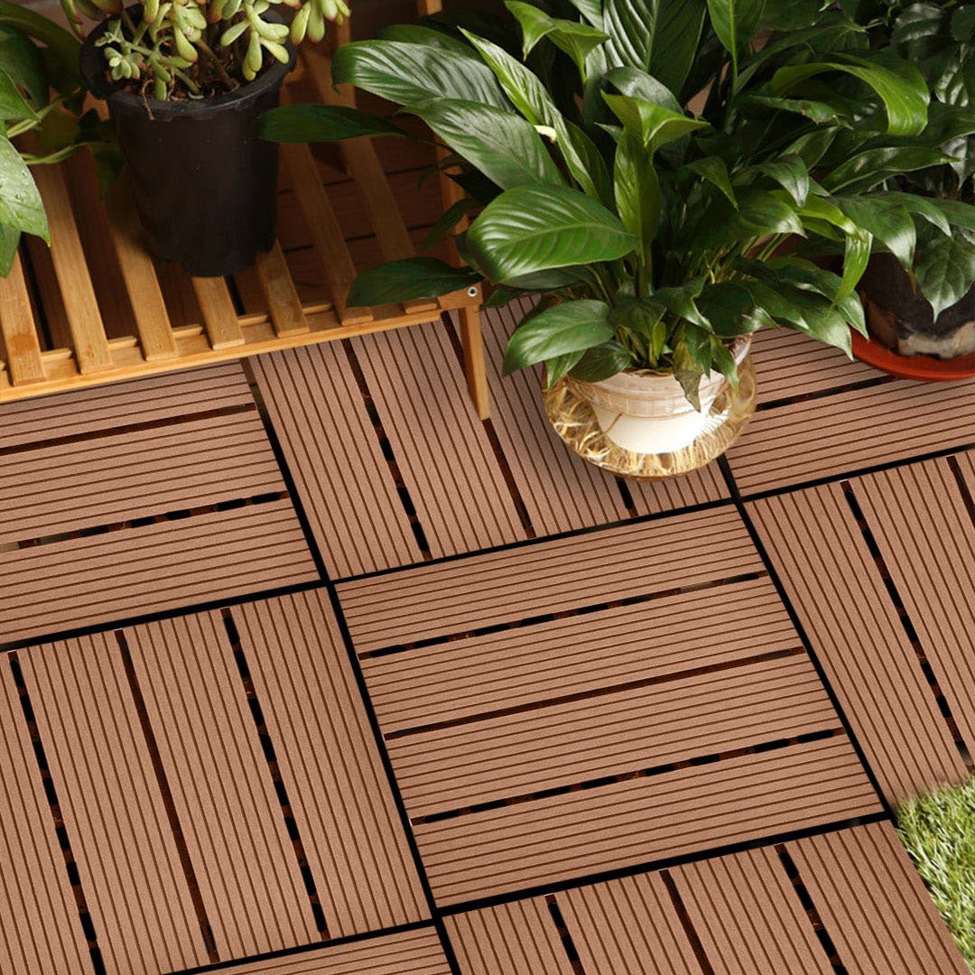 SOGA 11 pcs Red Brown DIY Wooden Composite Decking Tiles Garden Outdoor Backyard Flooring Home Decor - Outdoorium