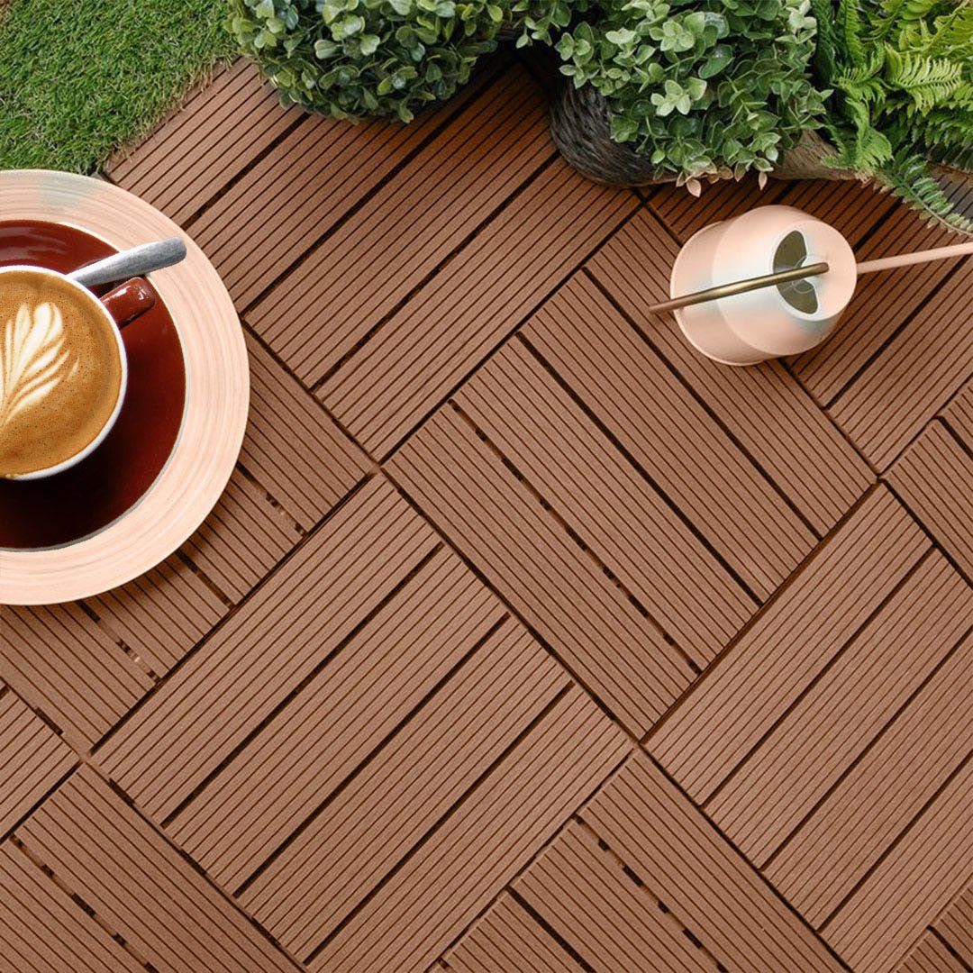 SOGA 11 pcs Red Brown DIY Wooden Composite Decking Tiles Garden Outdoor Backyard Flooring Home Decor - Outdoorium