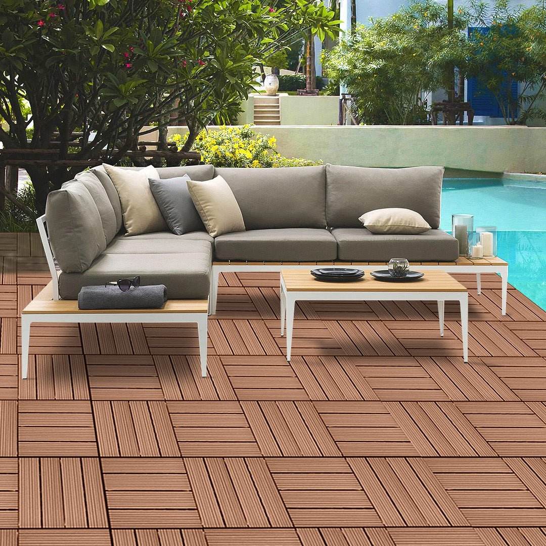 SOGA 11 pcs Red Brown DIY Wooden Composite Decking Tiles Garden Outdoor Backyard Flooring Home Decor - Outdoorium