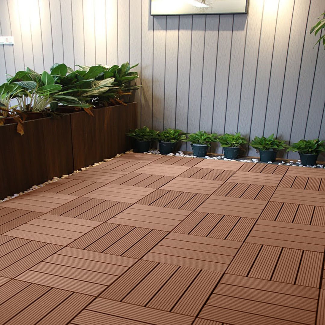 SOGA 11 pcs Red Brown DIY Wooden Composite Decking Tiles Garden Outdoor Backyard Flooring Home Decor - Outdoorium