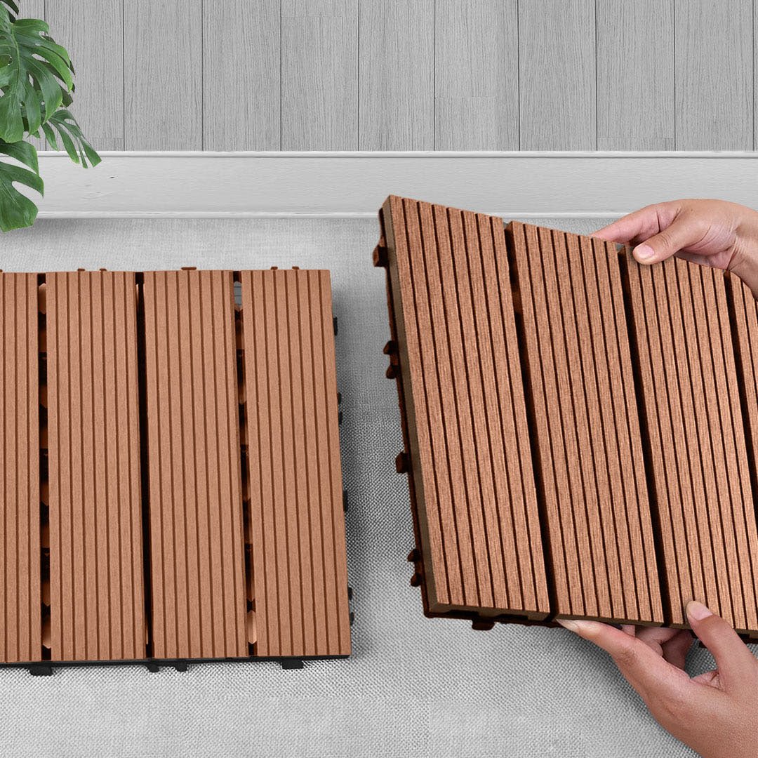 SOGA 11 pcs Red Brown DIY Wooden Composite Decking Tiles Garden Outdoor Backyard Flooring Home Decor - Outdoorium