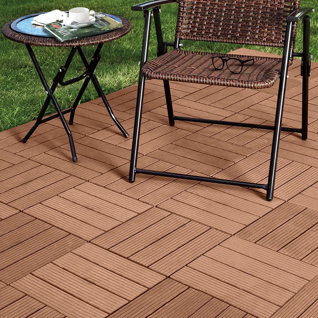 SOGA 11 pcs Red Brown DIY Wooden Composite Decking Tiles Garden Outdoor Backyard Flooring Home Decor - Outdoorium