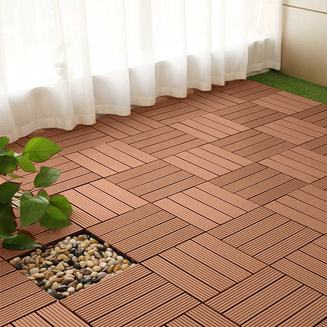 SOGA 11 pcs Red Brown DIY Wooden Composite Decking Tiles Garden Outdoor Backyard Flooring Home Decor - Outdoorium