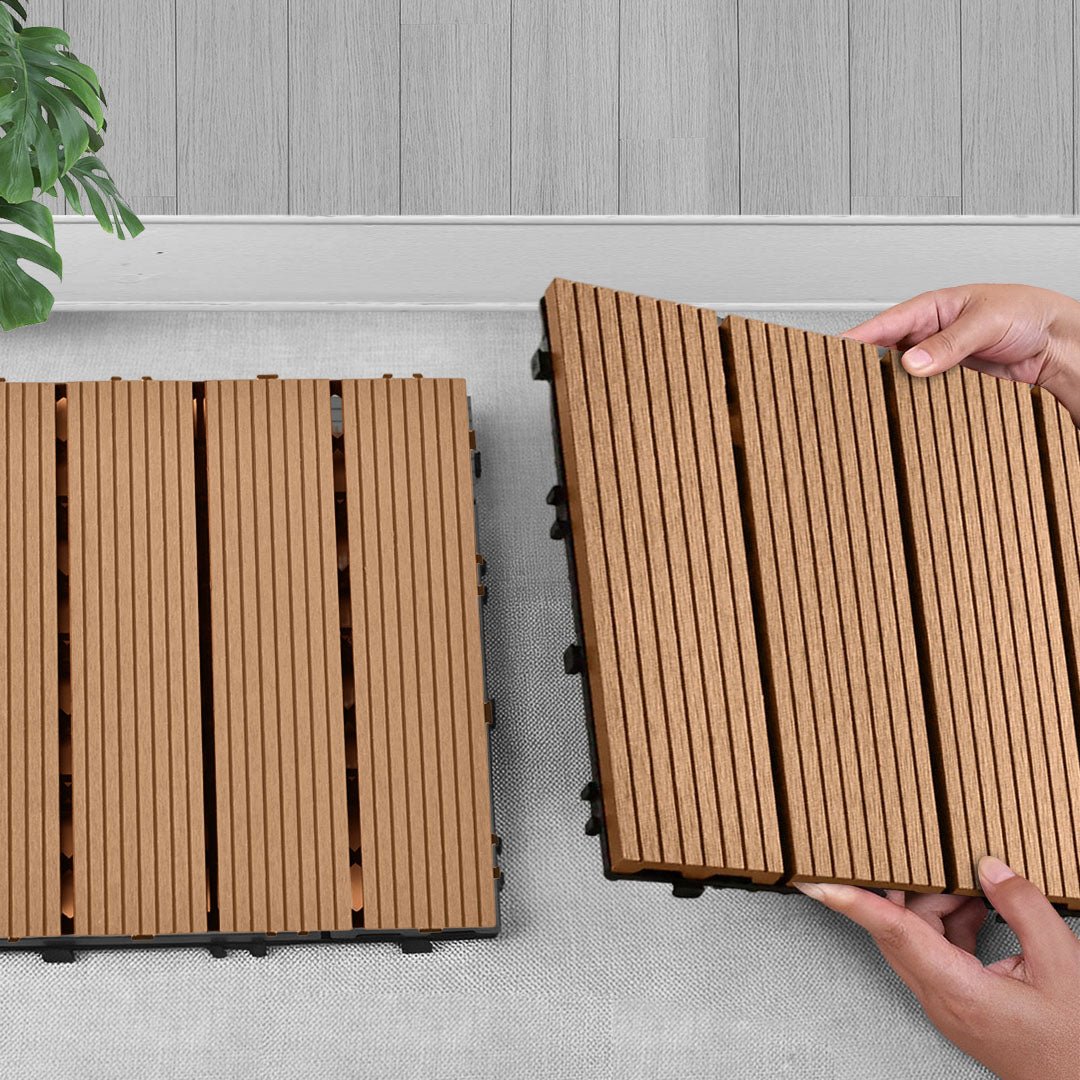 SOGA 2X 11 pcs Coffee DIY Wooden Composite Decking Tiles Garden Outdoor Backyard Flooring Home Decor - Outdoorium