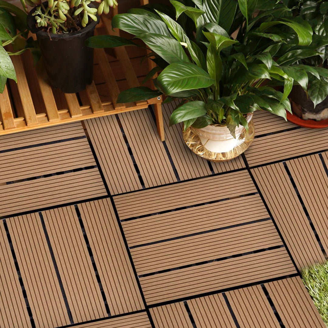 SOGA 2X 11 pcs Coffee DIY Wooden Composite Decking Tiles Garden Outdoor Backyard Flooring Home Decor - Outdoorium