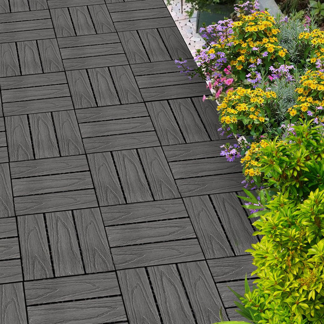 SOGA 2X 11 pcs Dark Grey DIY Wooden Composite Decking Tiles Garden Outdoor Backyard Flooring Home Decor - Outdoorium