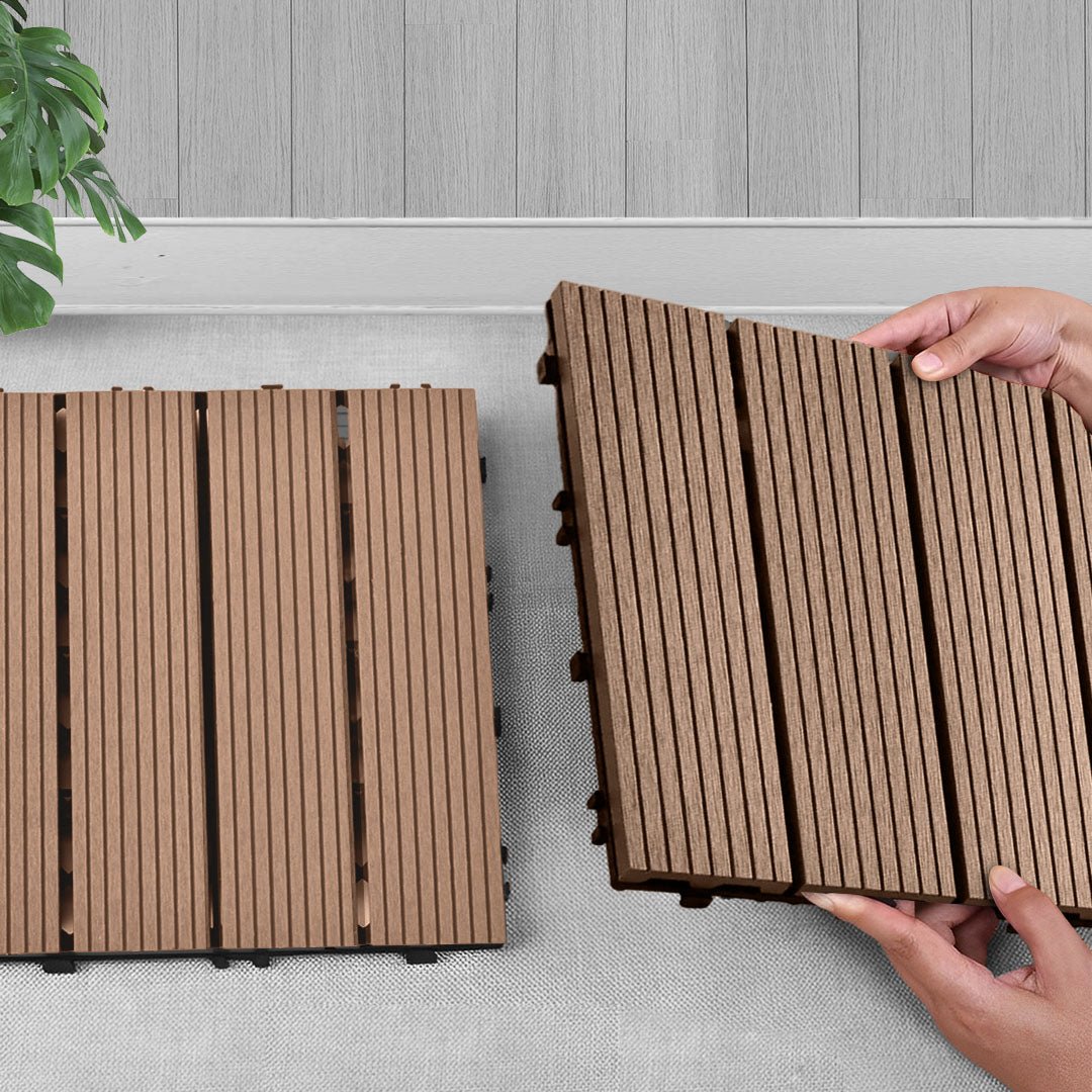 SOGA 2X 11 pcs Light Chocolate DIY Wooden Composite Decking Tiles Garden Outdoor Backyard Flooring Home Decor - Outdoorium