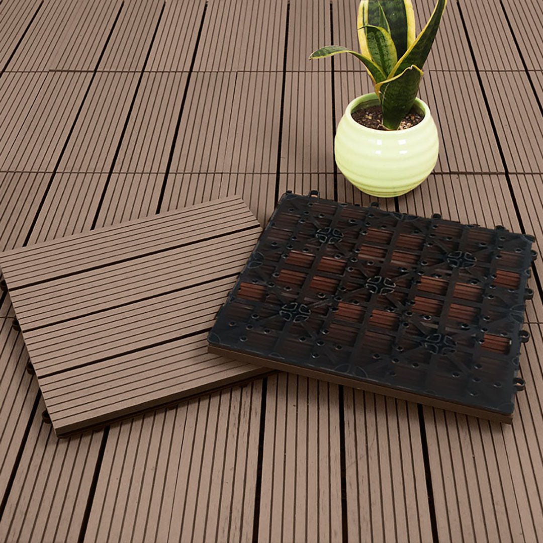 SOGA 2X 11 pcs Light Chocolate DIY Wooden Composite Decking Tiles Garden Outdoor Backyard Flooring Home Decor - Outdoorium