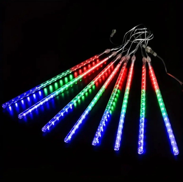 Solar Hanging Meteor LED Tubes – 8 Pack, 30cm - Multicolor - Outdoorium