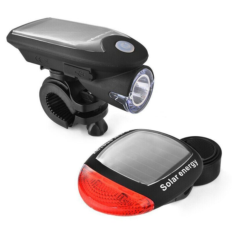 Solar Powered Bicycle Cycling Bike LED Headlight + Rear Tail Light Lamp LED with Gift Box - Outdoorium