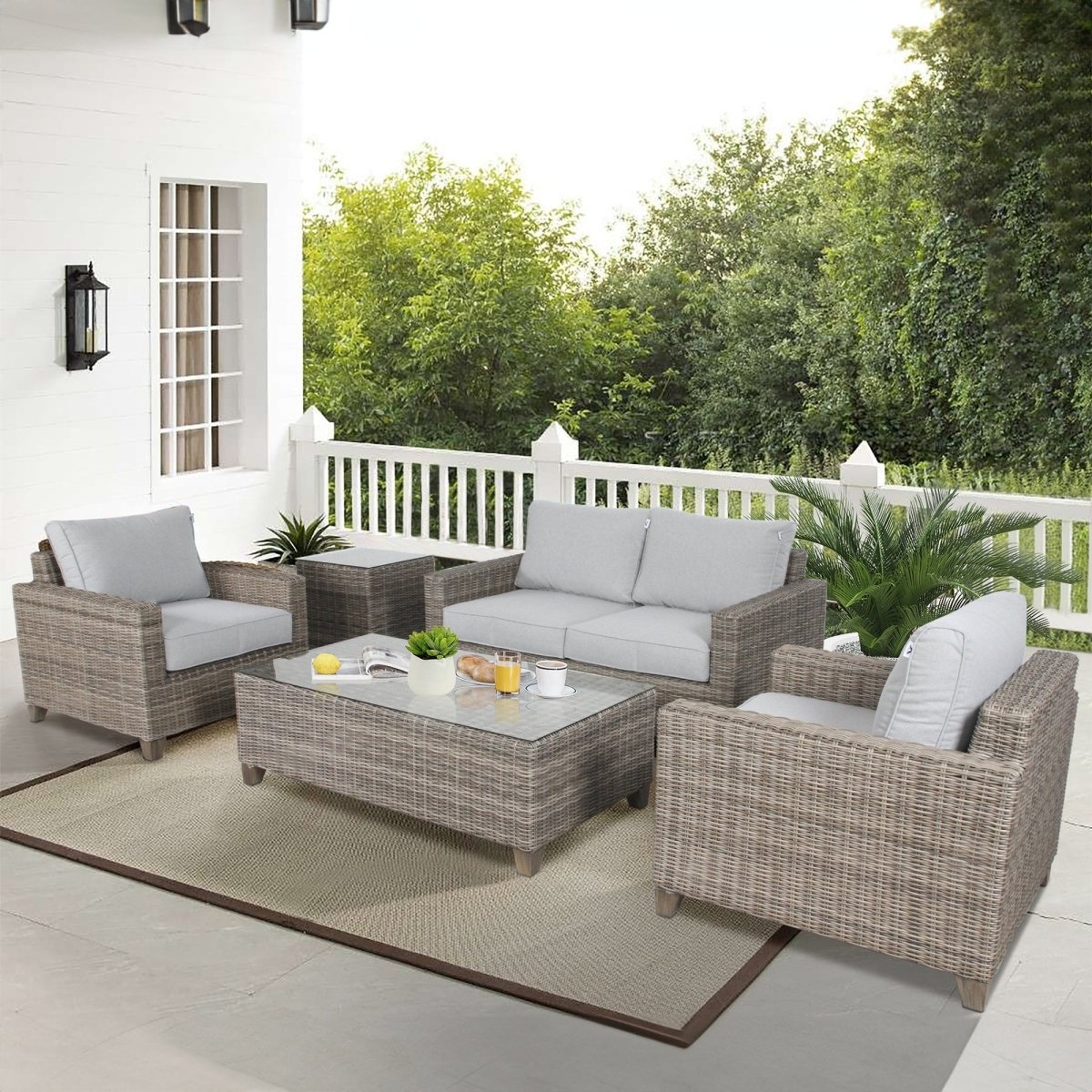 Sophy 3+1+1 Seater Wicker Rattan Outdoor Sofa Set Coffee Side Table Chair Lounge - Outdoorium