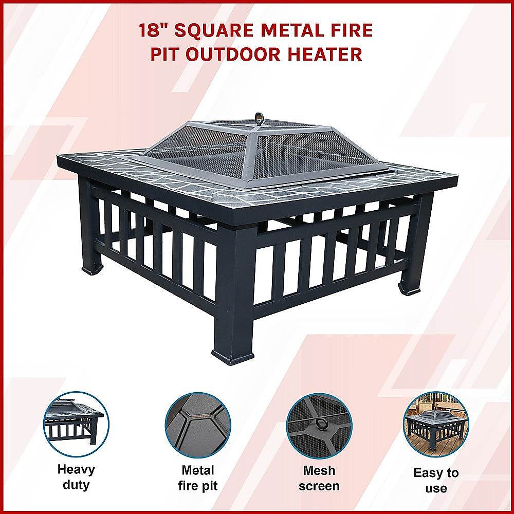 Square Metal Fire Pit Outdoor Heater - 45.7cm | Outdoorium