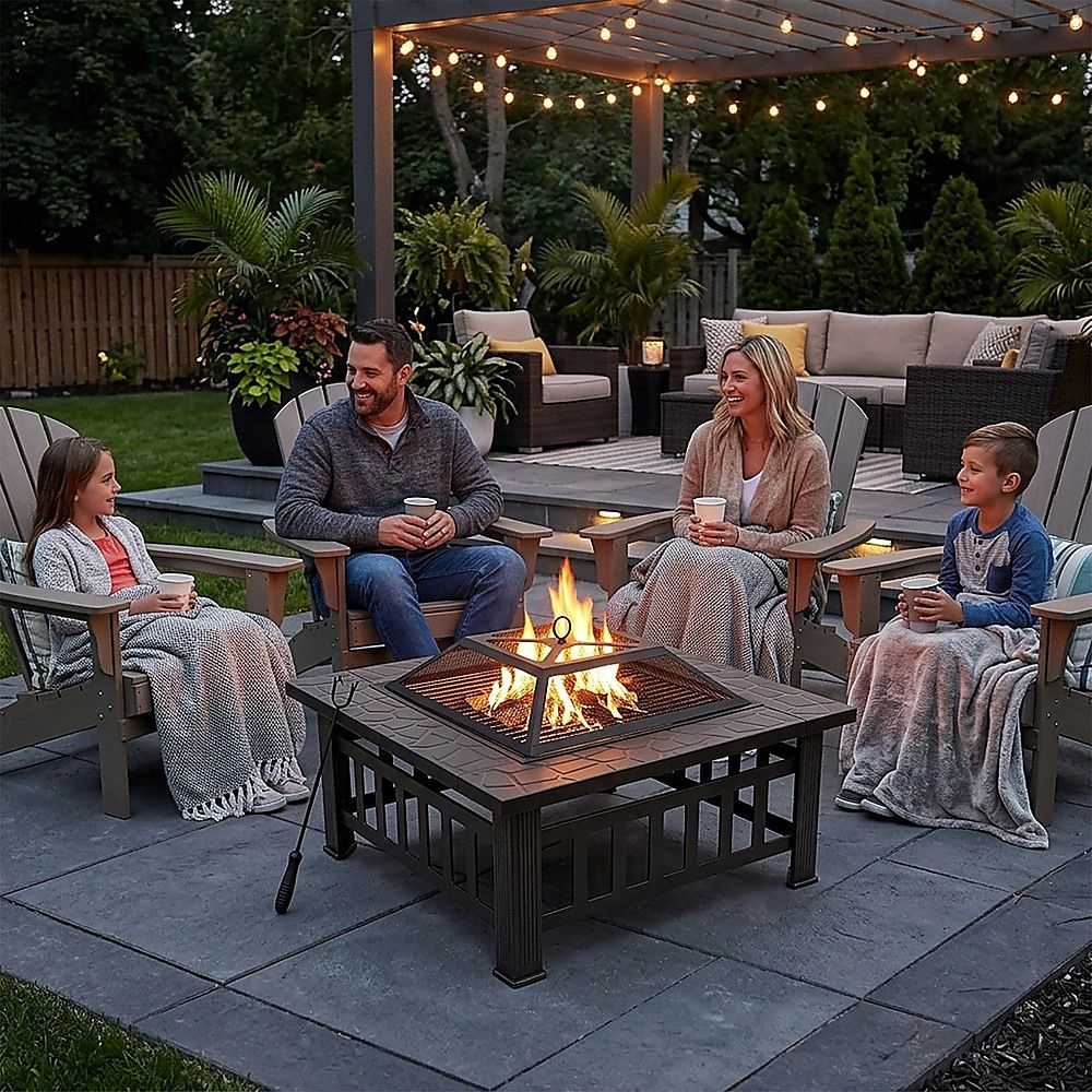 Square Metal Fire Pit Outdoor Heater - 45.7cm | Fire Pits