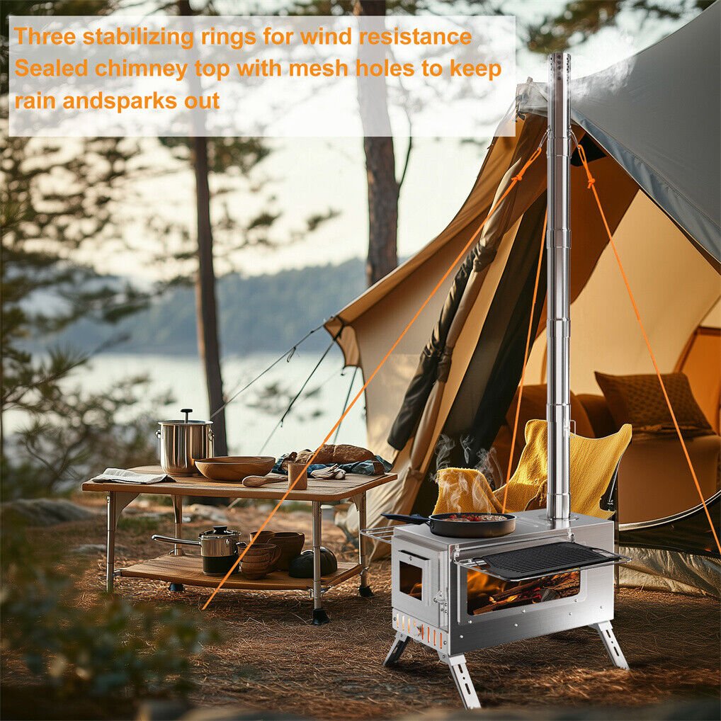 Stainless Steel Wood Burner Stove for Camping w/ Chimney & Bag | Outdoorium