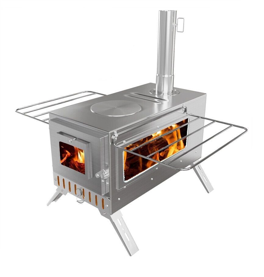 Stainless Steel Wood Burning Stove 1 Burner Camping BBQ with Chimney | Outdoorium