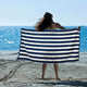 striped cotton terry beach towel blue stripes 1pc | Outdoorium