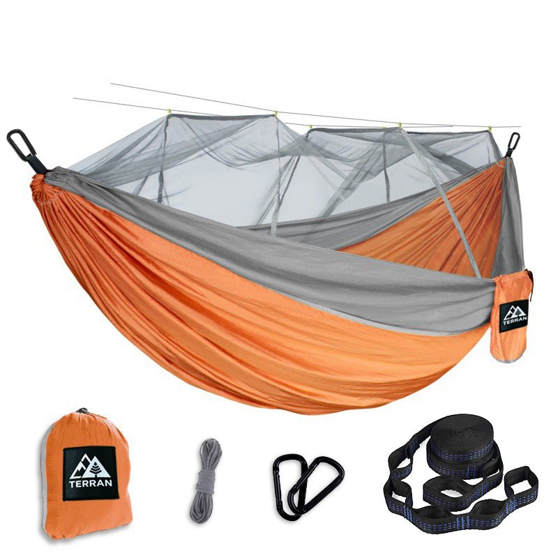 TERRAN Camping Hammock with Mosquito Net - Orange - Outdoorium