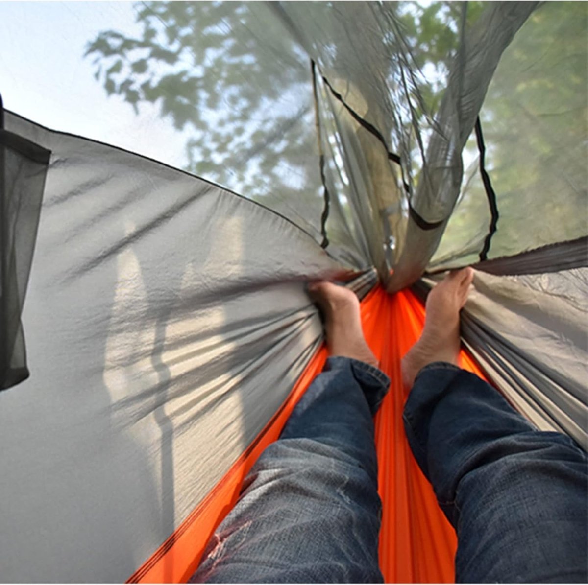 TERRAN Camping Hammock with Mosquito Net - Orange - Outdoorium