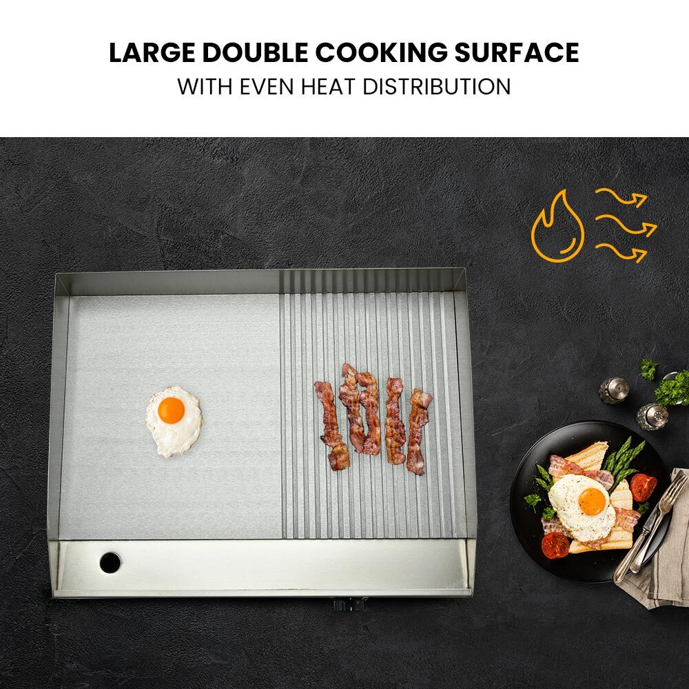 THERMOMATE Electric Griddle Commercial Stainless Steel 2200W BBQ Grill Pan Hot Plate Large - Outdoorium