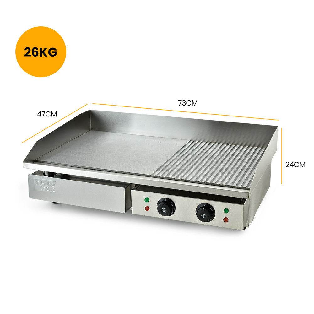 THERMOMATE Electric Griddle Commercial Stainless Steel 4400W BBQ Grill Hot Plate Extra Large | Outdoorium