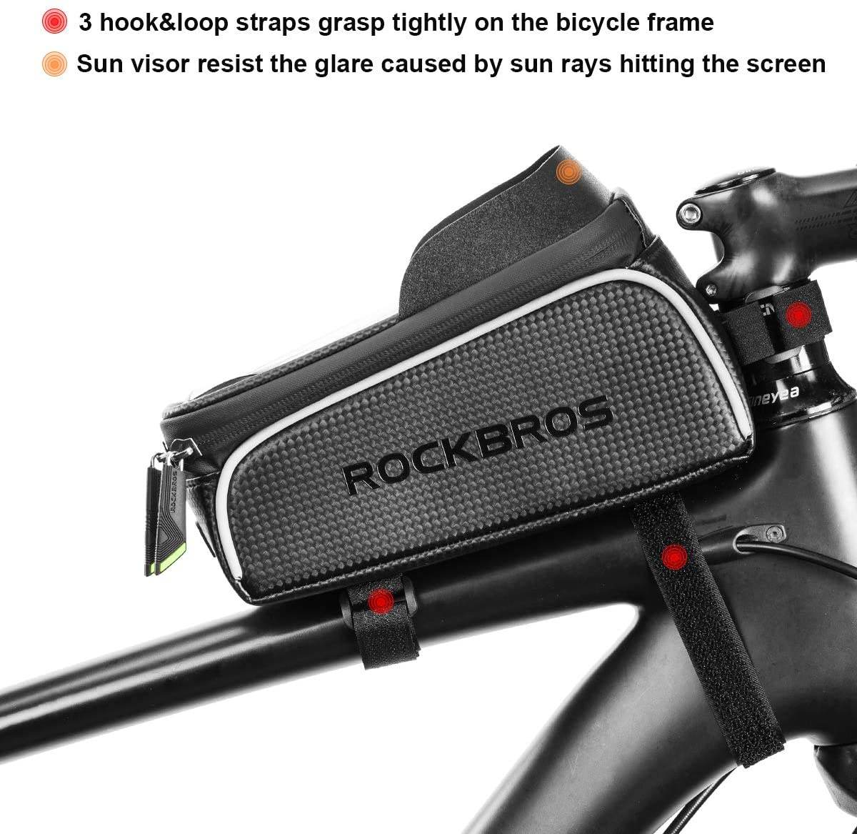Top Tube Bike Bag With Phone Case Holder Plastic Cover for MTB Mountain Road Commuter Ebike Tourer or Scooter Rockbros | Outdoorium