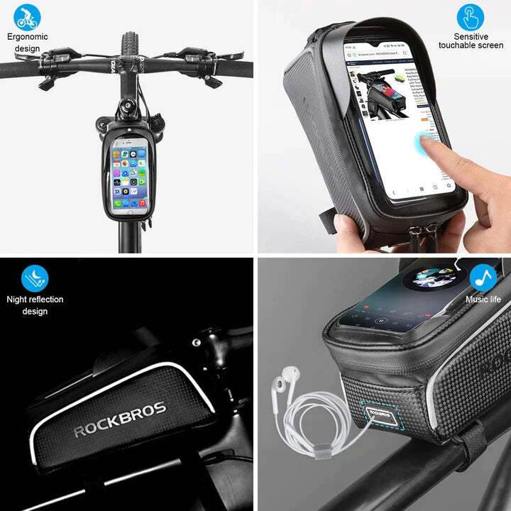 Top Tube Bike Bag With Phone Case Holder Plastic Cover for MTB Mountain Road Commuter Ebike Tourer or Scooter Rockbros | Outdoorium