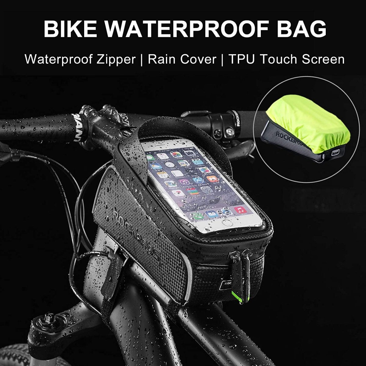 Top Tube Bike Bag With Phone Case Holder Plastic Cover for MTB Mountain Road Commuter Ebike Tourer or Scooter Rockbros - Outdoorium