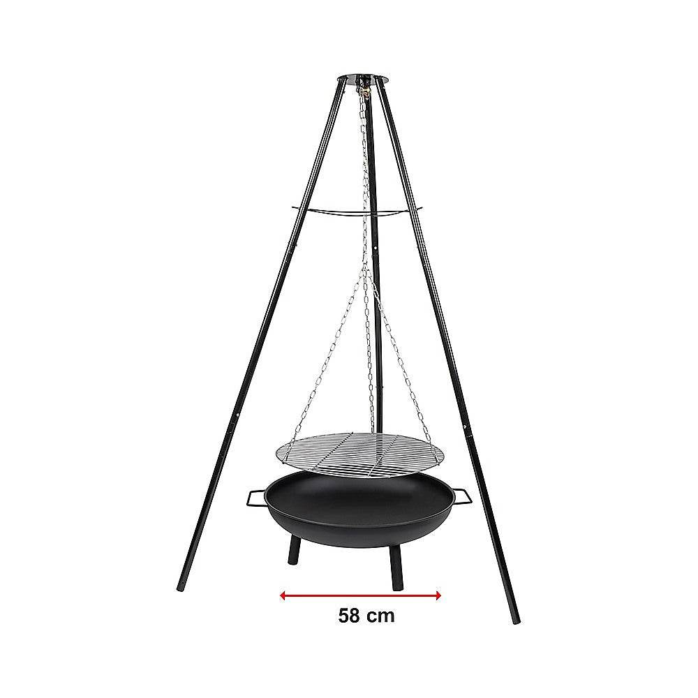 Tripod Fire Pit BBQ – 58cm Cast Iron & Steel Outdoor Garden Grill | Outdoorium