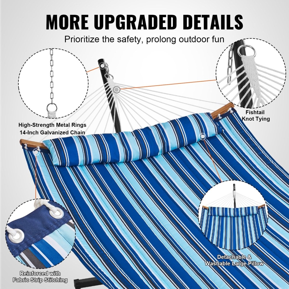 Two Person Hammock with Stand Included, Double Hammock with Curved Spreader Bar and Detachable Pillow and Portable Carrying Bag, Perfect for Outdoor Freestanding Hammock, 480lb Capacity | Outdoorium