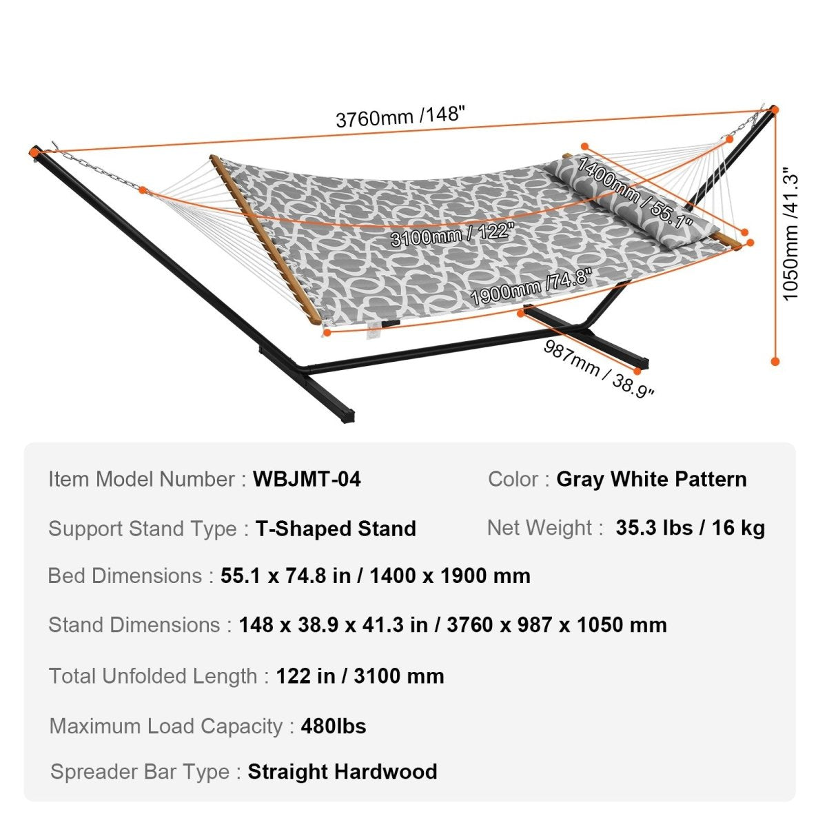 Two Person Hammock with Stand Included Heavy Duty 480lb Capacity, Double Hammock with 12 FT Steel Stand and Portable Carrying Bag and Pillow, Freestanding Hammock for Outdoor Patio Yard Beach | Outdoorium
