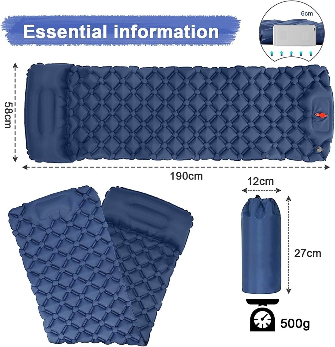 Ultralight Inflatable Camping Sleeping Pad with Pillow for Travelling and Hiking - Outdoorium