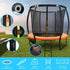 UP-SHOT 8ft Round Kids Trampoline with Curved Pole Design and Sprinkler Accessory, Black and Orange - Outdoorium