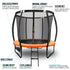 UP-SHOT 8ft Round Kids Trampoline with Curved Pole Design and Sprinkler Accessory, Black and Orange - Outdoorium