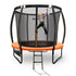 UP-SHOT 8ft Round Kids Trampoline with Curved Pole Design and Sprinkler Accessory, Black and Orange - Outdoorium