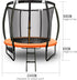 UP-SHOT 8ft Round Kids Trampoline with Curved Pole Design and Sprinkler Accessory, Black and Orange - Outdoorium