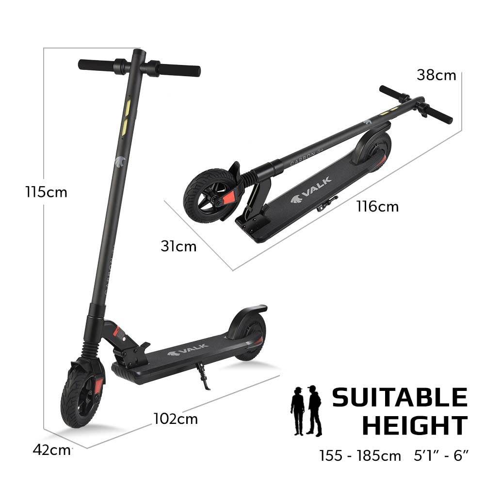 VALK Carbon 3+ 350W Electric Scooter 30km Long-Range 36V Battery Foldable E-Scooter Adult Ride On - Outdoorium