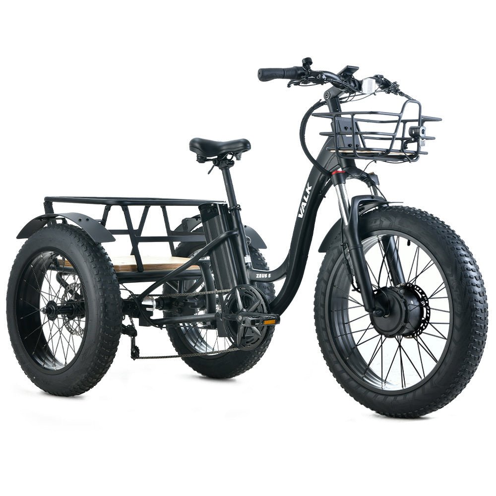 VALK Electric Fat Tyre Tricycle, 500W, Throttle, Hydraulic Disc Brakes, Alloy Frame, Suspension, Black - Outdoorium