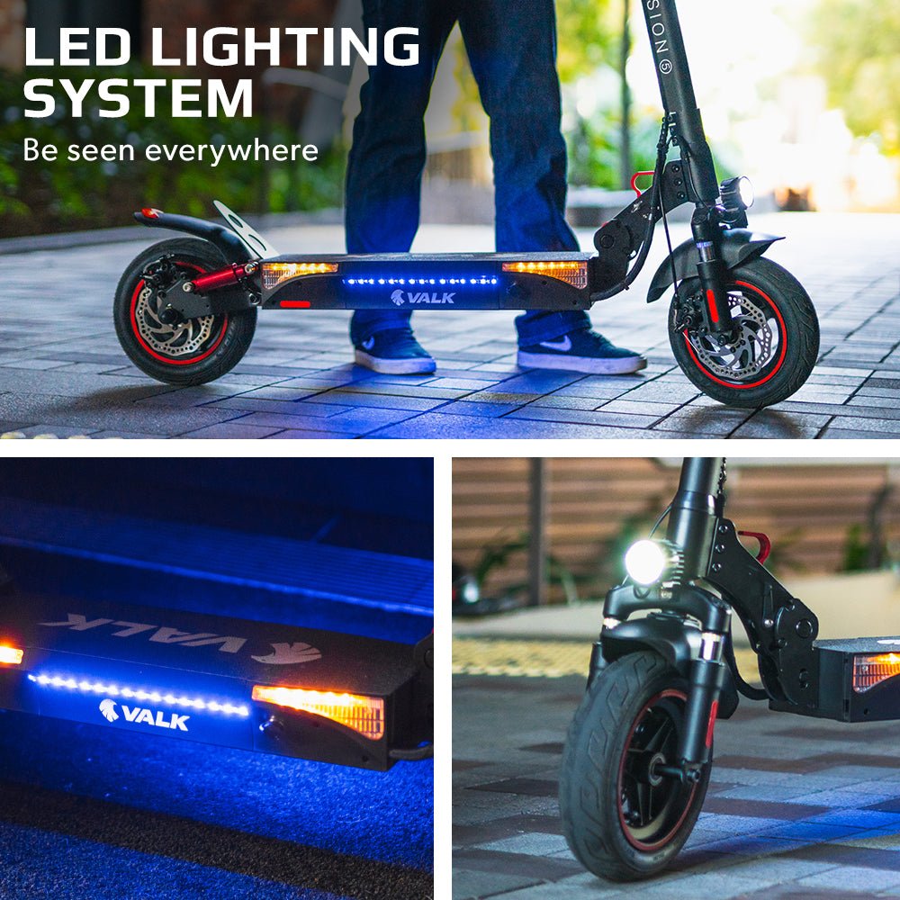 VALK Fusion 5 Electric Scooter, 500W 48V 13Ah Lithium 50km Range 40km/h Quad Shocks 10 inch Tyres, - Outdoorium